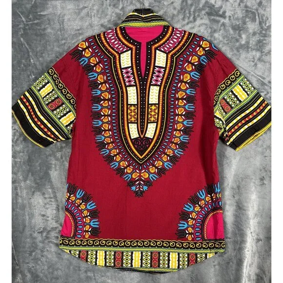 African Fabrics Floral Red Yellow Blue Indigo Stylish Top Blouse Women 2 X-Large - Picture 13 of 15